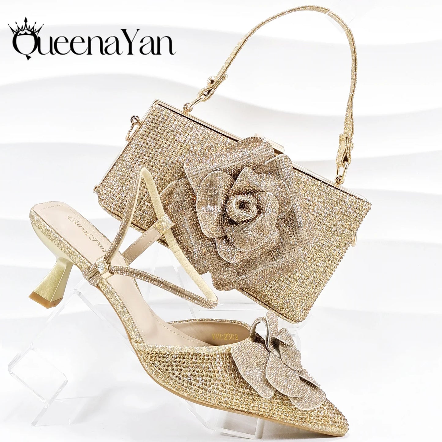 Large Flower Design Shoes & Bag Nigerian Coffee Color Women's Stiletto Shoes For Special Good Time INS Style