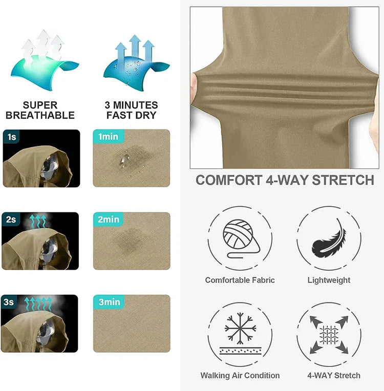Men's Breathable Sports Pants Lightweight Hiking with Zipper Pocket Quick Dry Water Resistant Fishing Travel Trousers