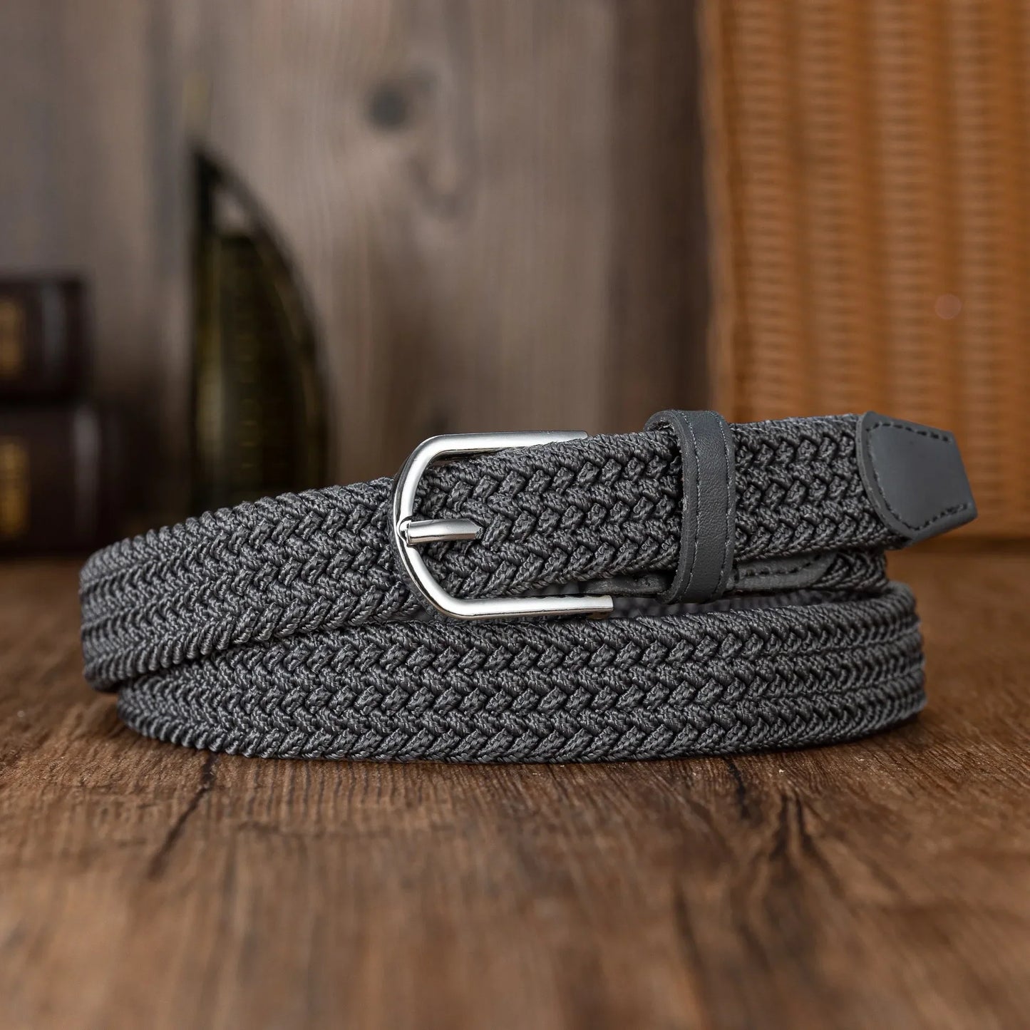 Woven elastic holeless needle buckle belt fashion belt