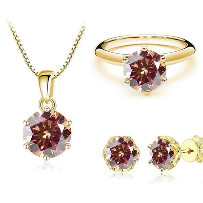 1Carat Moissanite Jewelry Set For Women Sterling S925 Silver Gold Plated Necklace Earrings Ring GRA Certified Wedding