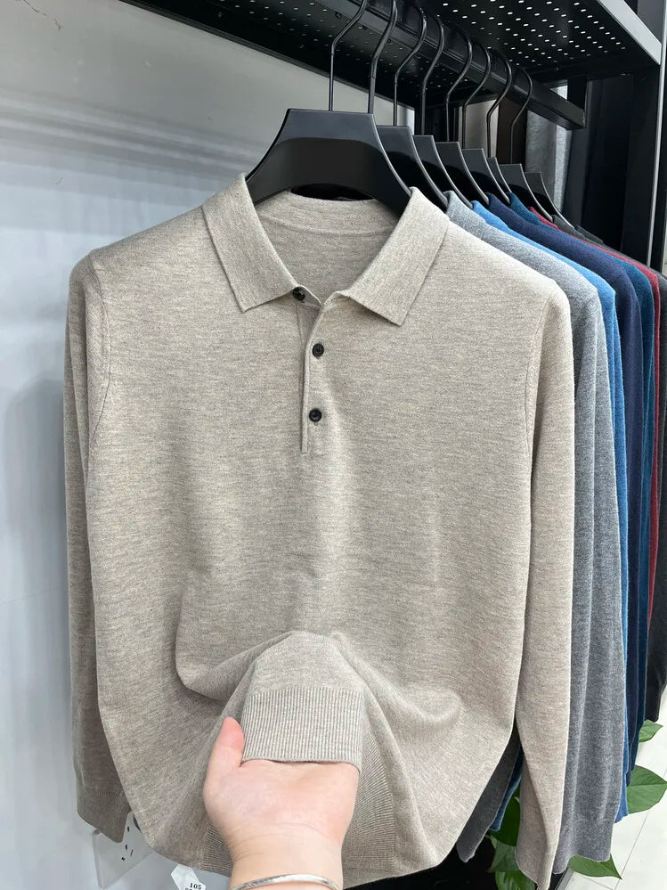 Men's Long Sleeve Fashion Casual Polo, Shirt Collar Pullover Sweater. Business Sweater T-shirt Golf Spring & Autumn Wool