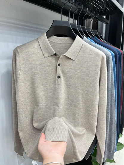Men's Long Sleeve Fashion Casual Polo, Shirt Collar Pullover Sweater. Business Sweater T-shirt Golf Spring & Autumn Wool