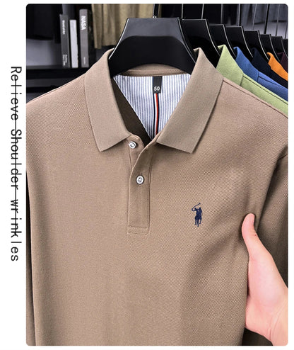 High end brand 100% cotton long sleeve polo shirt fashion luxury pony embroidery business casual comfort new Paul men's T-shirt