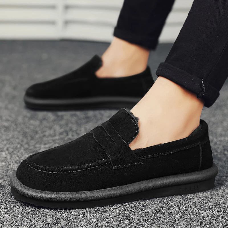 Winter Fashion Plush Men Loafers Outdoor Warm Men's Cotton Shoes Low-Top Casual Man Snow Boots with Fur Slip on Walking Footwear