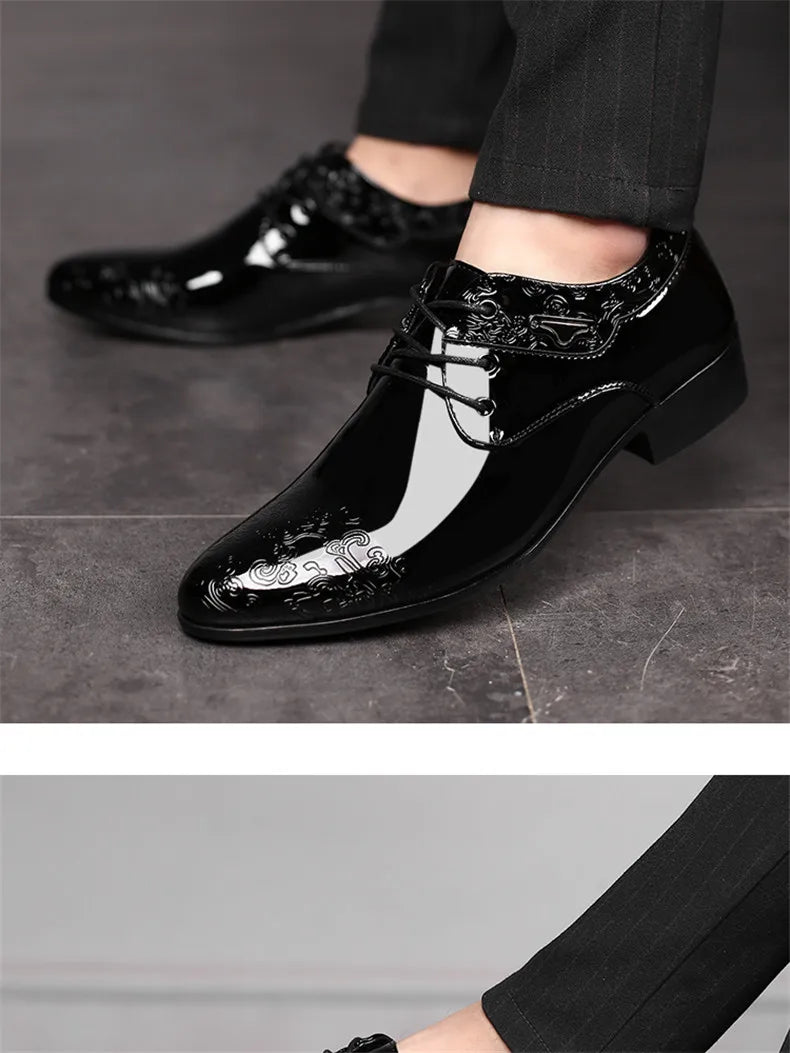 Black Patent Leather Dress Shoes Man Oxfords Shoes Pointed Toe Casual Office Shoes For Men Formal Shoes sapato social masculino