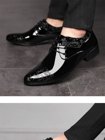 Black Patent Leather Dress Shoes Man Oxfords Shoes Pointed Toe Casual Office Shoes For Men Formal Shoes sapato social masculino