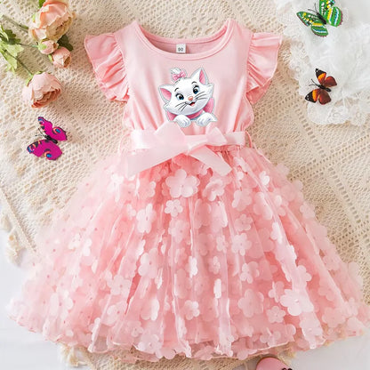 Girls Summer Dress Cartoon Bow Tutu Dress 3D Butterfly Cute Cotton Party Casual Dress for Baby 2-6 Years