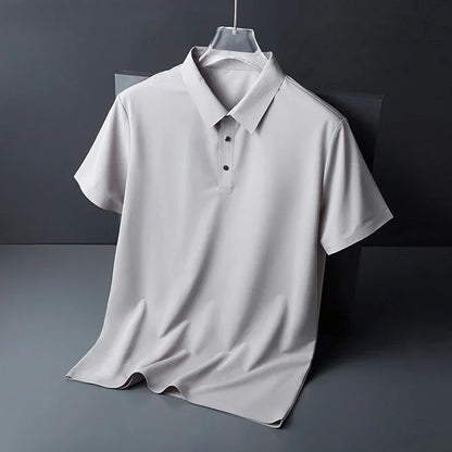 Summer Ice Silk Polo Shirt High-End T-Shirt Solid Color New Half Sleeve Non-Marking Casual Lapels Business Thin Menswear 2025