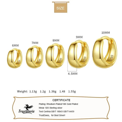Real 925 Sterling Silve Fashion Inside Diameter 6 7 8 9 10mm Hoop Earrings For Women Men Personality Jewelry DG0132