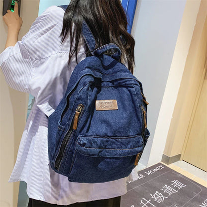 Fashion Backpacks for School Trend Student Jeans Bag Multi Pockets Large Capacity Rucksack Mochila De Escola Feminina 2023