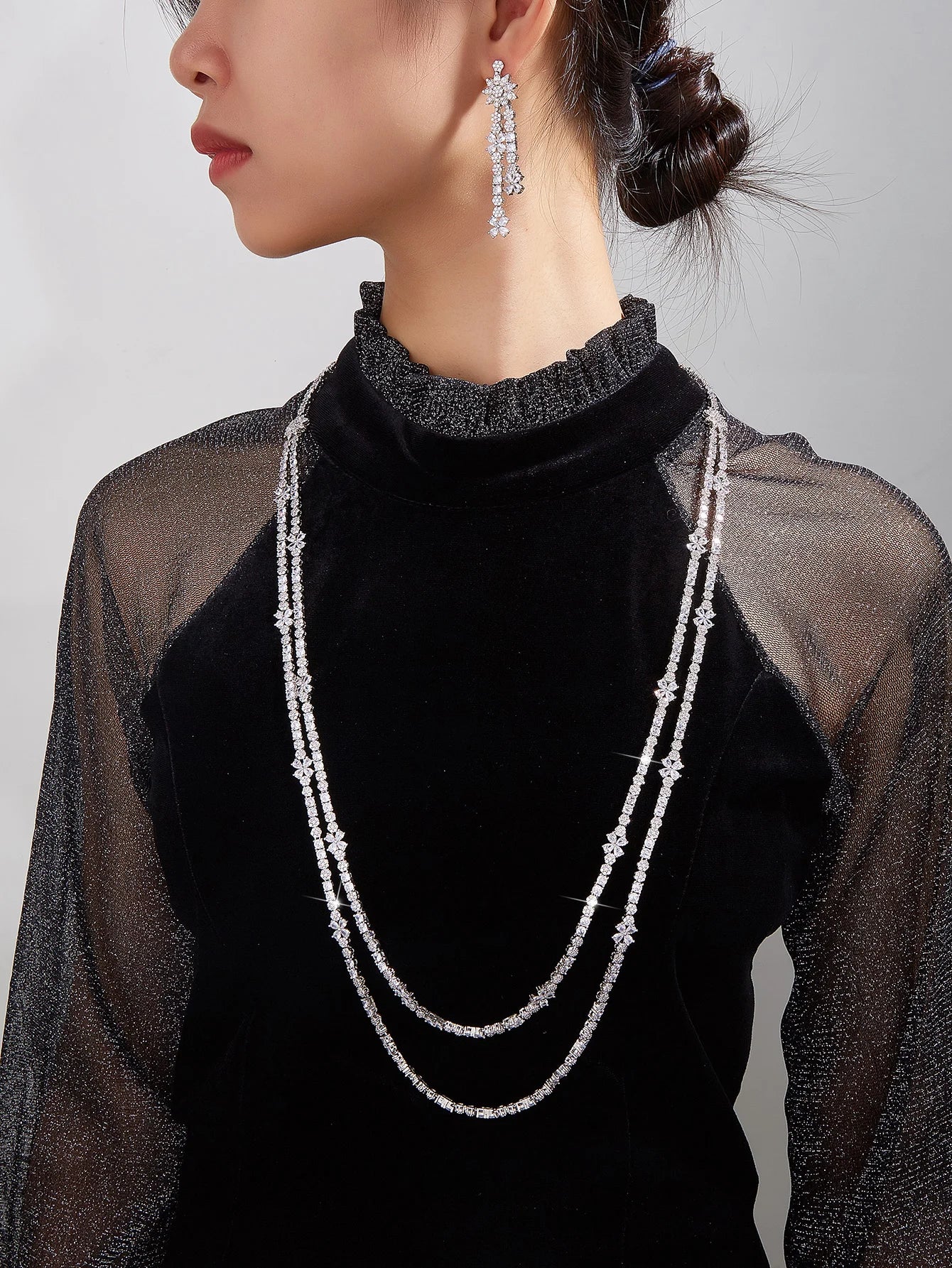 Trendy Sweater Cubic Zircon Long Chian Necklace Jewelry Sets for Women Party Luxury Wedding Bridal Jewellery Accessories