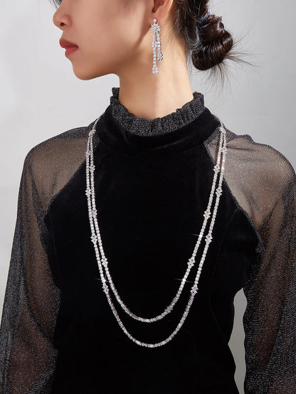 Trendy Sweater Cubic Zircon Long Chian Necklace Jewelry Sets for Women Party Luxury Wedding Bridal Jewellery Accessories