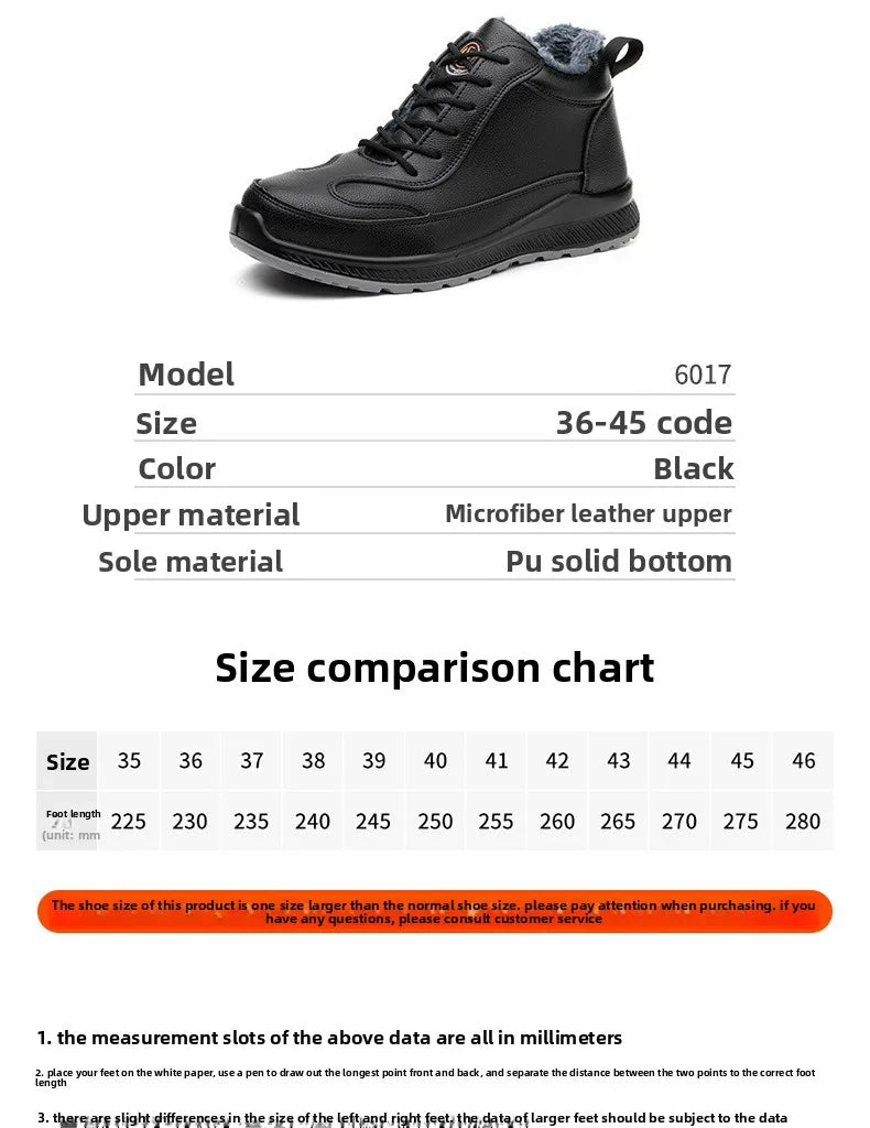 Plush Labor Protection Shoes for Winter Work Shoes Men's Anti Smashing Anti Piercing Microfiber Leather Work Cotton Safety Shoes