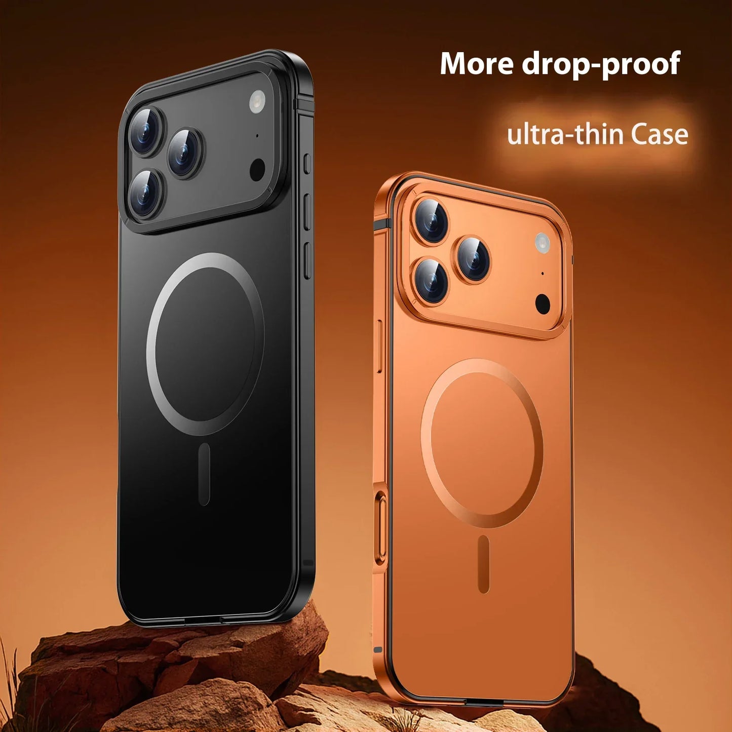 Stainless steel frame magnetic ultra-thin protective case, for iPhone 17 16 Pro Max, supports wireless charging, original