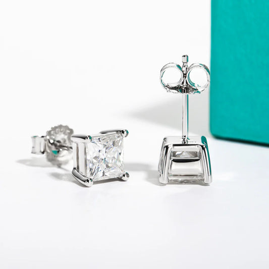 10k Gold Post 4/2/1.2ct Princess Moissanite Women Earrings 10K Gold Post Anti-allergy Stud Earrings For Men Jewelry