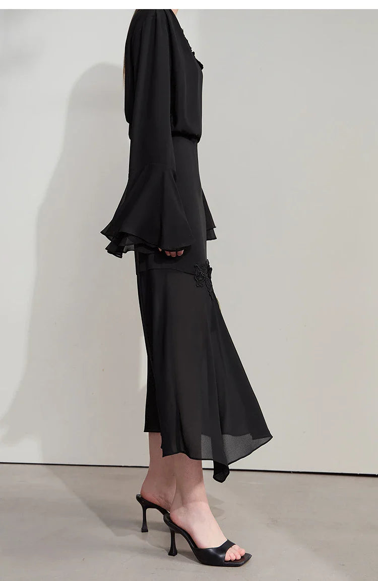Minimalist Casual Bustier Skirt Women 2025 Summer New Office Lady Lace Slim Half-body Chiffon Fishtail Skirts 12522064