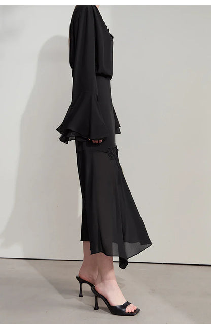 Minimalist Casual Bustier Skirt Women 2025 Summer New Office Lady Lace Slim Half-body Chiffon Fishtail Skirts 12522064