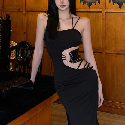 Hollow Out Dress Women Mall Gothic Aesthetic Sleeveless Bodycon Dress Streetwear Elegant Evening Party Dress Female