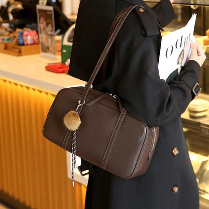 Women's Cow Genuine Leather Shoulder Bags Ladies Fashion Designer Luxury Handbags Female Retro Commute Boston Cowhide Handbag