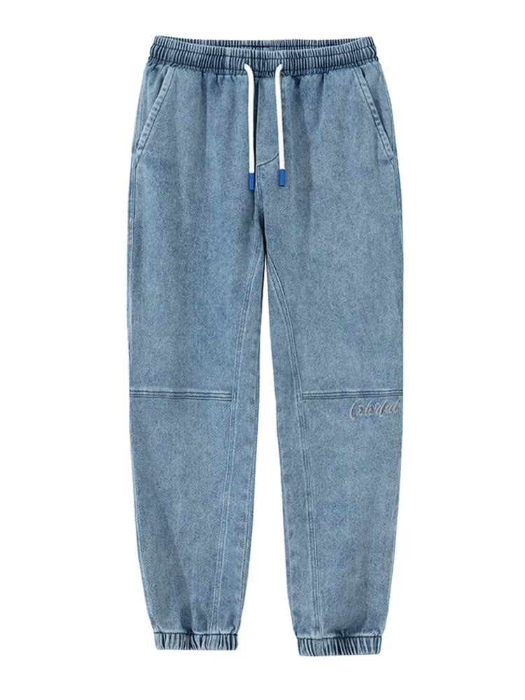 Calça Jeans Masculina Cargo Primavera Verão Levemente Elástica Algodão Denim Jogger Preta Azul Streetwear Folgada