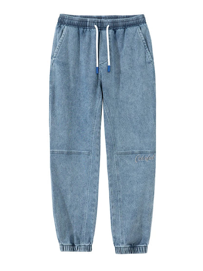 Calça Jeans Masculina Cargo Primavera Verão Levemente Elástica Algodão Denim Jogger Preta Azul Streetwear Folgada
