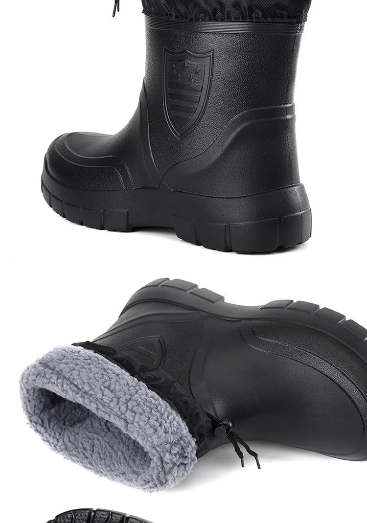 2024 Versatile Men's Rain Boots Waterproof outdoor lightweight shoe Velvet fashion short boot Casual comfort male water shoes