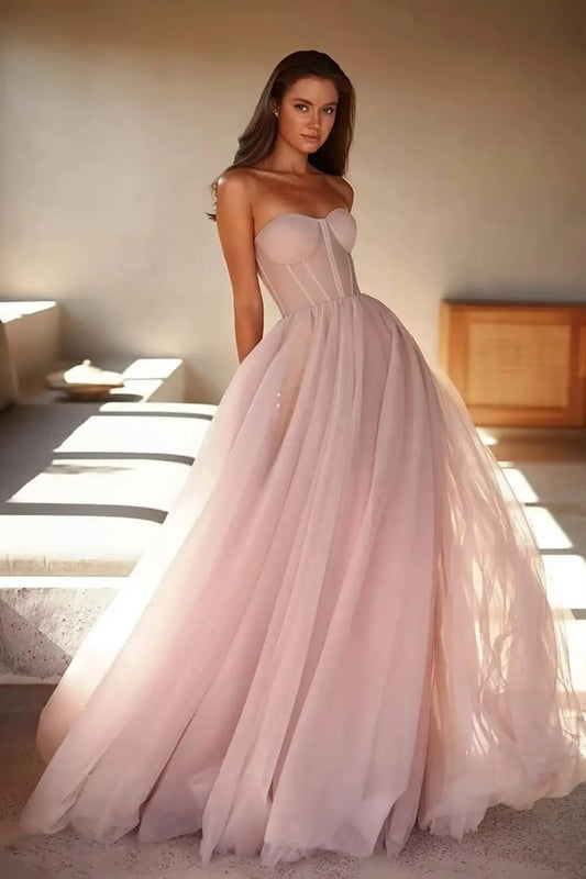Vestidos de Baile Tomara que Caia Femininos 2026 Vestido de Festa Longo de Tule com Decote Coração para Eventos Formais Vestido de Festa de Luxo