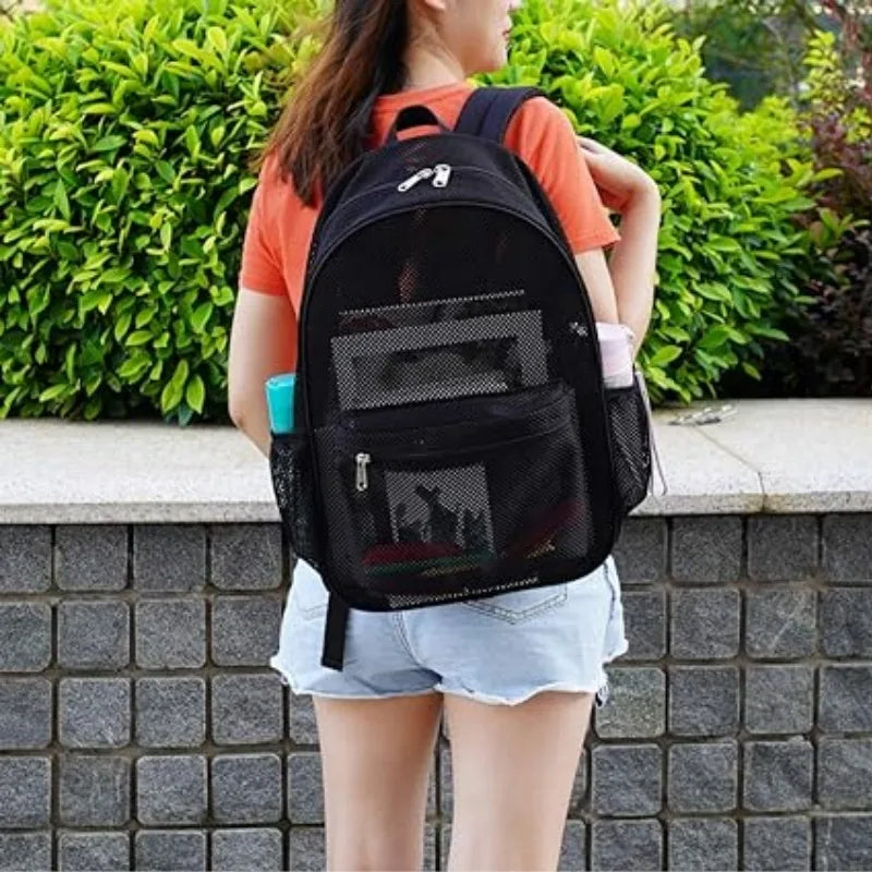 Women's Mesh Breathable Backpack Portable Hollow Casual Outdoor Travel Storage Bag