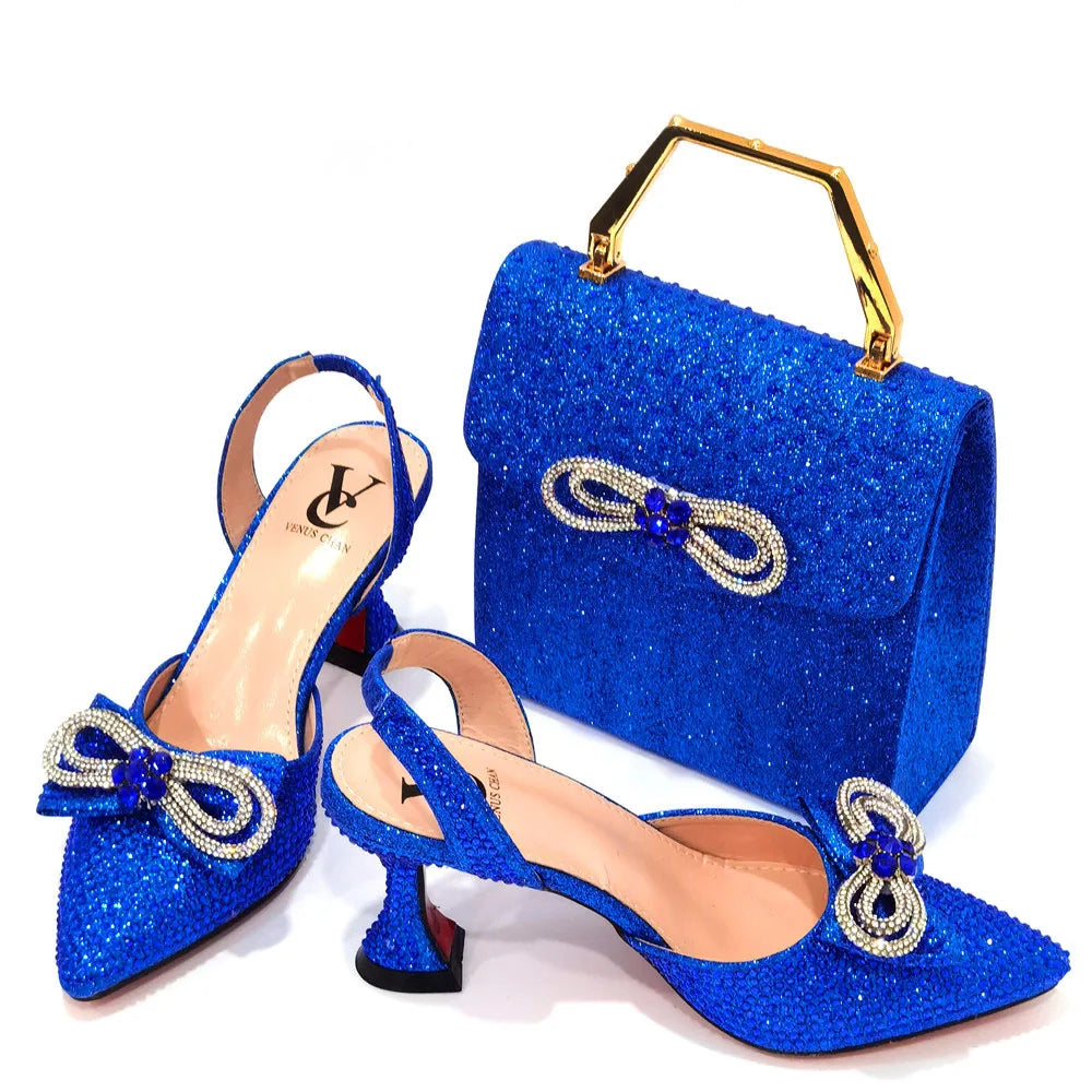 Rhinestone Bow Side Empty Party High Heels Pointed Toe Stiletto Heels Silver Women's Shoes And Bags
