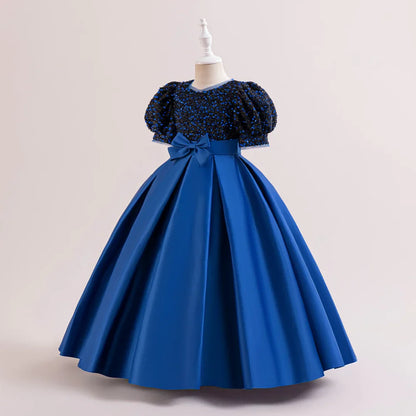 Christmas Sequin Bridesmaid Girl Dresses Elegant Bow Wedding Party Princess Prom Kids Dress For Girls Birthday Evening Costumes