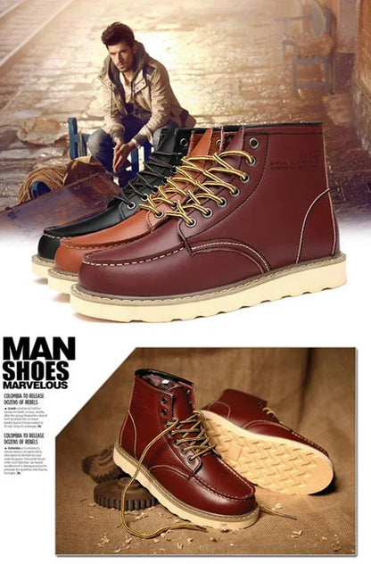 Winter Warm Men Boots Leather Mens Snow Boots No-slip High Top Male Work Shoes with Fur Handmade Waterproof Male Ankle Boots