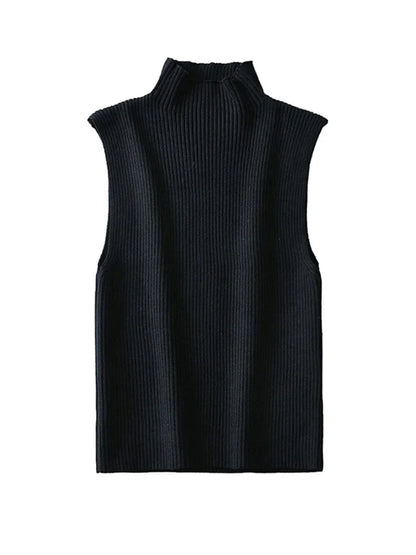 Women Fashion Fitted Basic Ribbed Knit Tank Tops Vintage High Neck Sleeveless Female Camis Chic Vest Top Mujer
