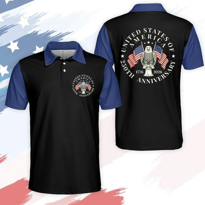 New Men USA 250th Anniversary Golf Polo Shirt 1776 2026 American Eagle Flag Patriotic Short Sleeve Casual Comfort Shirt