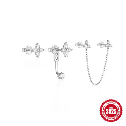 CANNER Set Double Layer Smooth Classic Hoop Earrings For Women 925 Sterling Silver Ins Flower Color Zircon Earrings Fine Jewelry