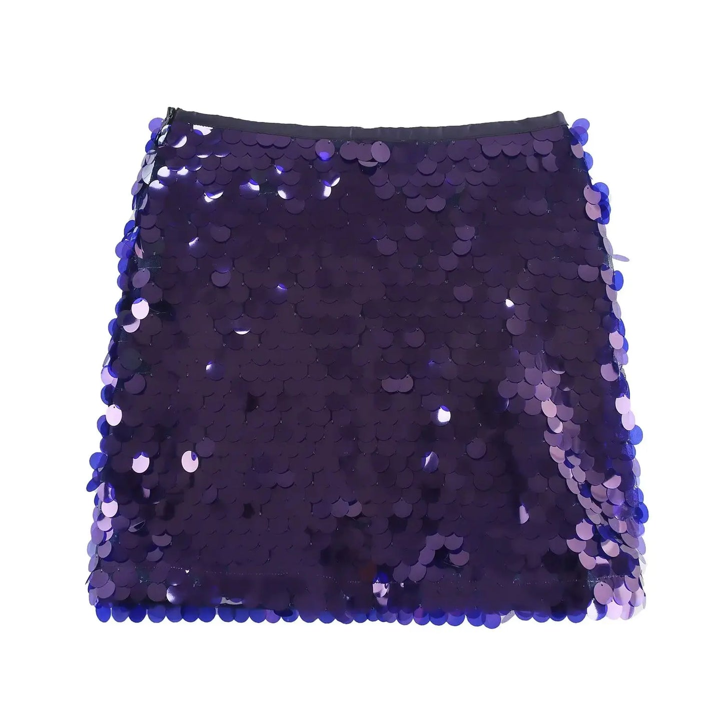 Women Spring Autumn Chic Mini Skirts Fashion With Sequined Solid Side Zipper Short Skirt Female Vintage High Waist Skirt
