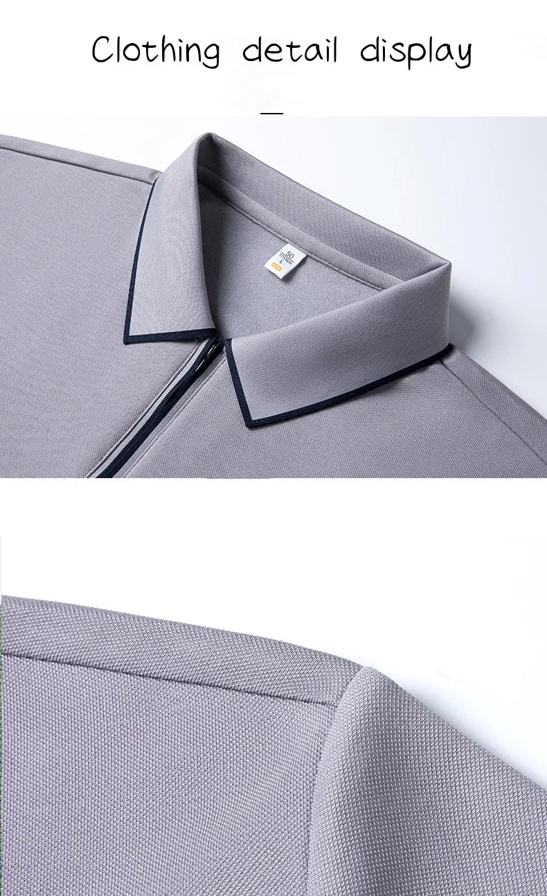 Light luxury brand long sleeved men's polo shirt autumn fashion flip collar half zipper design boutique top silk casual T-shirt