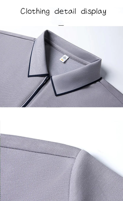 Light luxury brand long sleeved men's polo shirt autumn fashion flip collar half zipper design boutique top silk casual T-shirt