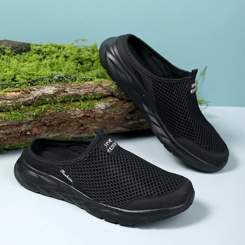 Casual Shoes Men Summer Half Shoes Slippers Slides Slip on Shoes Men Mesh Breathable Soft Comfortable Slippers for Men