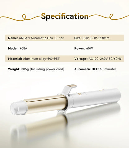 Automatic Curling Iron 30s Fast Heating Smart Temperature Control Ceramic Coating Long Lasting Curls Rotary Hair Curler