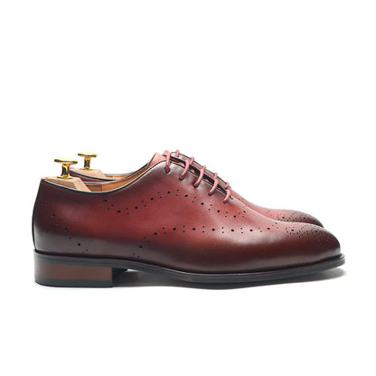 Luxury Genuine Leather Men's Dress Shoes Red/Black Wingtip Oxford Formal Lace-up Brogue Business Man Shoes for Social Wedding