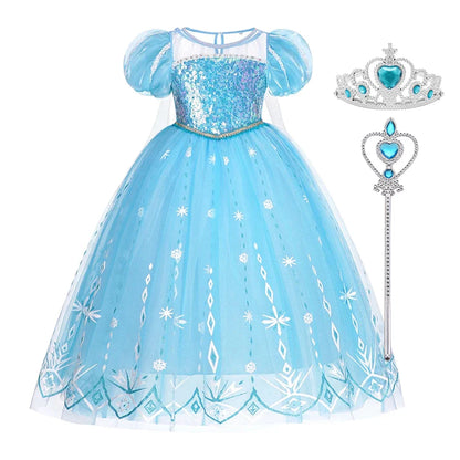 Elsa Princesa Infantil Halloween Cosplay Vestido Fantasia Rainha da Neve Vestidos de Festa para Meninas Roupa Infantil