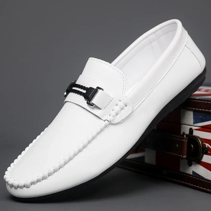Trend White Loafers Man Big Size 46 Breathable Lightweight Men's Leather Shoes Comfortable Casual Shoes Men Driving Shoes