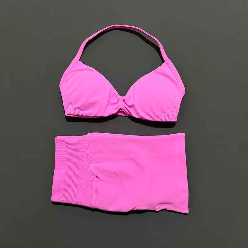 2PCS HISTELLO Sports Seamless Yoga Set Push Up Women Bra Scrunch Butt Lift Leggings Ultra Soft Comfort Yoga Workout Wear