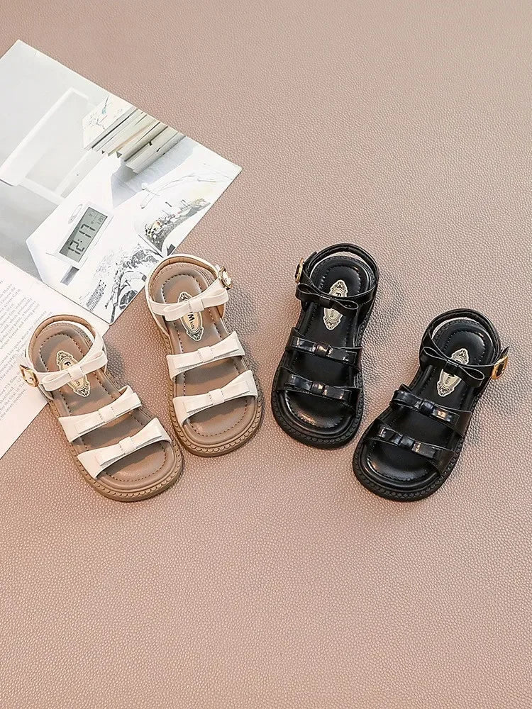 Bling Rhinestone Heart Buckles Strap Sandals for Kids Girls Brand Design Bowknot Sandalias Children Soft  Summer Flat Shoes