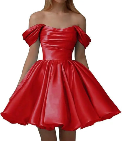 Off the Shoulder Satin Homecoming Dresses for Teens Short A Line Cowl Neck Prom Cocktail Party Gowns HOCO Girls School Dress