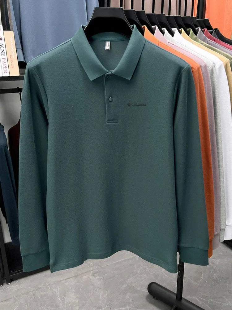 High end brand Polo shirt long sleeved fashionable printed men's top spring 100% cotton skin friendly comfortable casual T-shirt