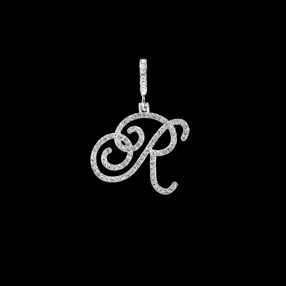 Fashion 26 Cursive Initial Letter Zircon Pendant Necklace For Women Shiny Crystal Alphabet Rope Chain Necklace Hip Hop Jewelry