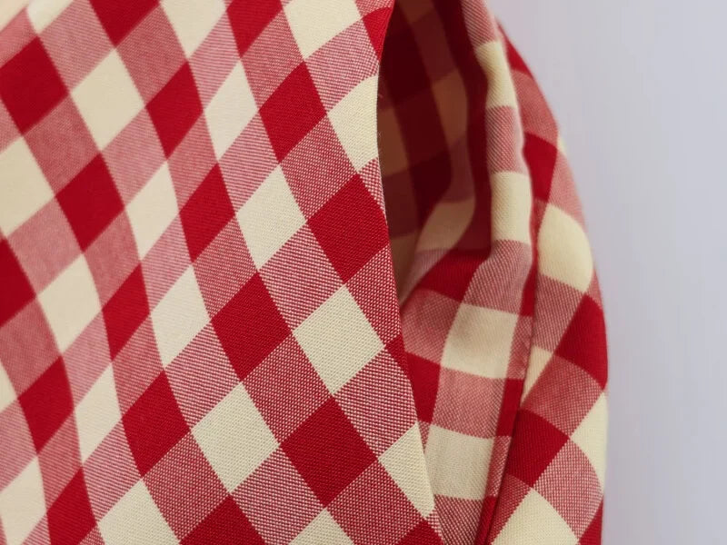 Women's Red Gingham A-Line Midi Skirt – High Waist, Flared Hem, Spring Casual Skirt for Picnic & Outdoor Outings