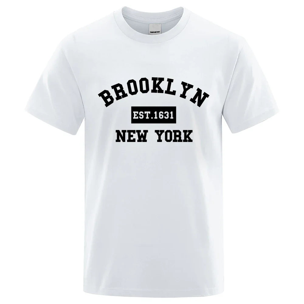 Brooklyn Est. 1631 New York Letter Print T-Shirt Man Casual Loose T-Shirts Summer Cotton Tops Fashion Breathable Tee Clothing