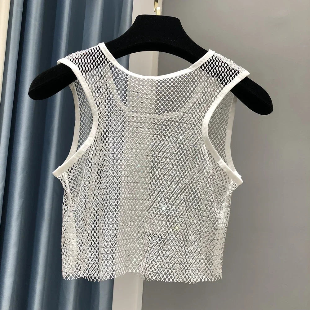 Hot Girl Y2k Small Vest Summer New H Vest with Short Vest and Shiny Women's Round Neck Top